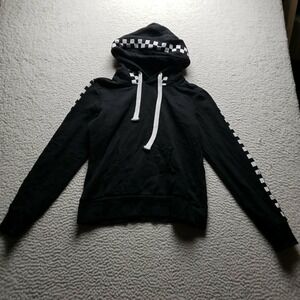 Reflex Hoodie Mens Medium Black Fleece Checkered Sleeve Kangaroo Pullover Top